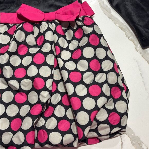 OshKosh B’Gosh | Girls Black Velour Pink Polka Dot Mini Puff Skirt Dress Size 6 - Picture 7 of 16